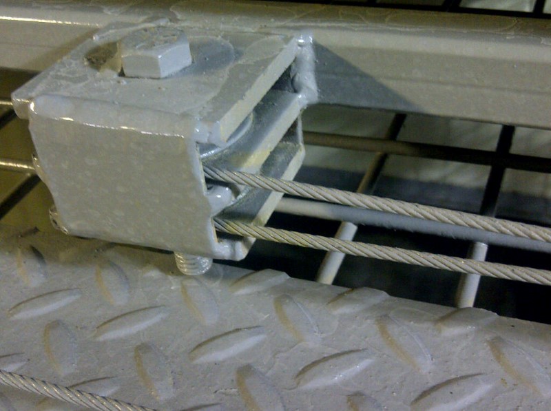 Close-up view of cable pulley block system in use at Calgary Zoo