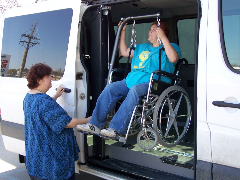 Wheelchair van lift using BlockDivision.com heavy duty pulley block system