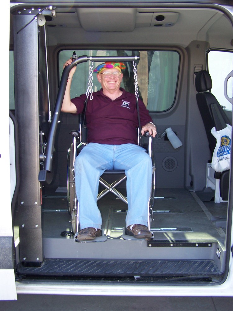 Wheelchair van lift using BlockDivision industrial strength pulley blocks